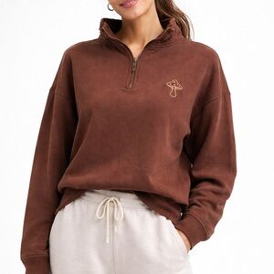 Earthbound Brown Boho Quarter Zip Pullover Size S/M